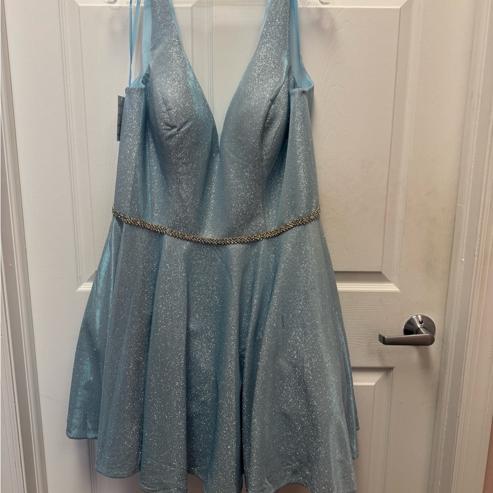 Sparkling Blue V-Neck Dress